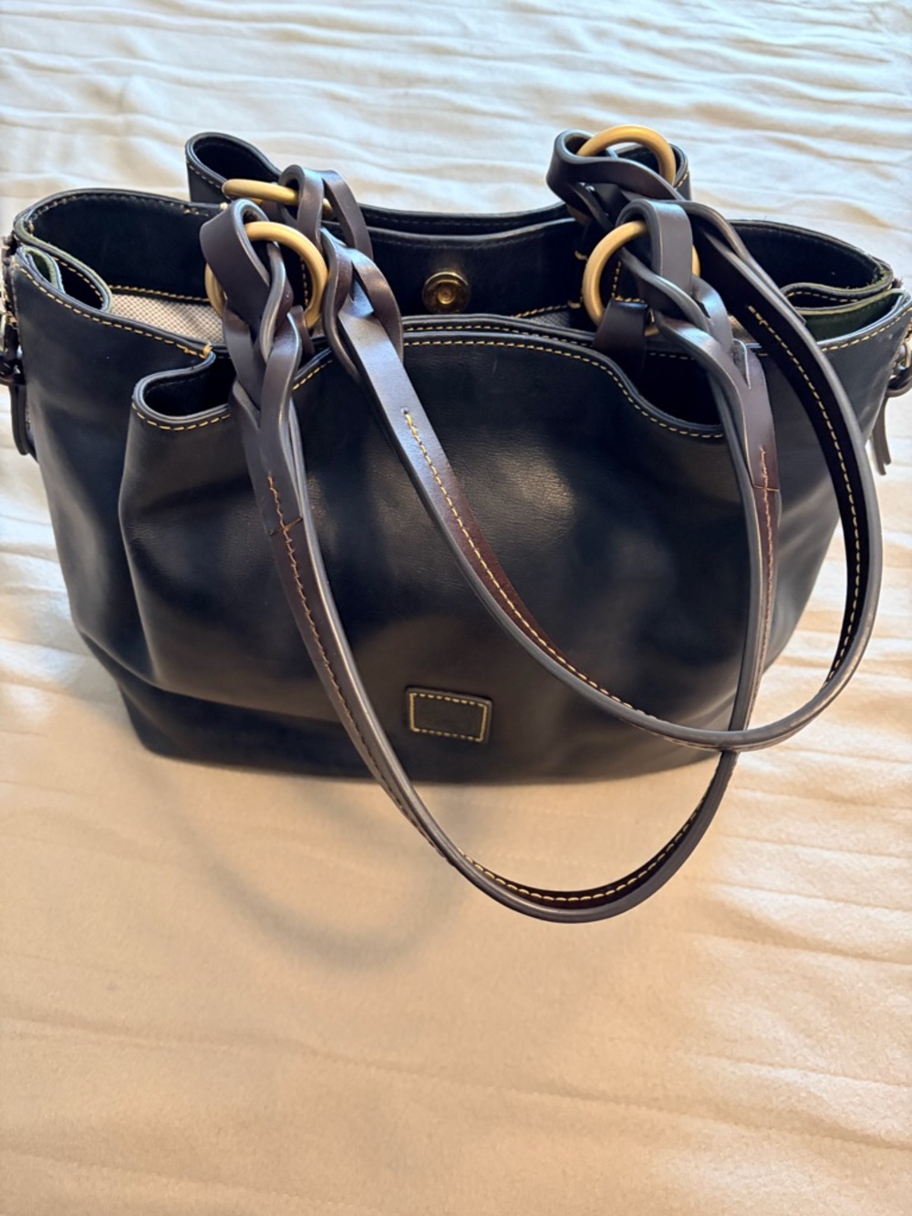 Dooney & Bourke Black Florentine Leather Shoulder Bag with Gold Hardware